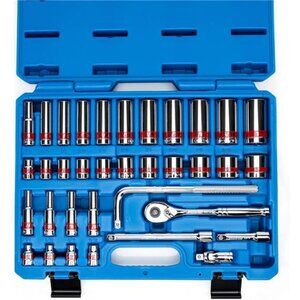 Drive Socket Set with Quick Release Ratchet (90 Tooth)